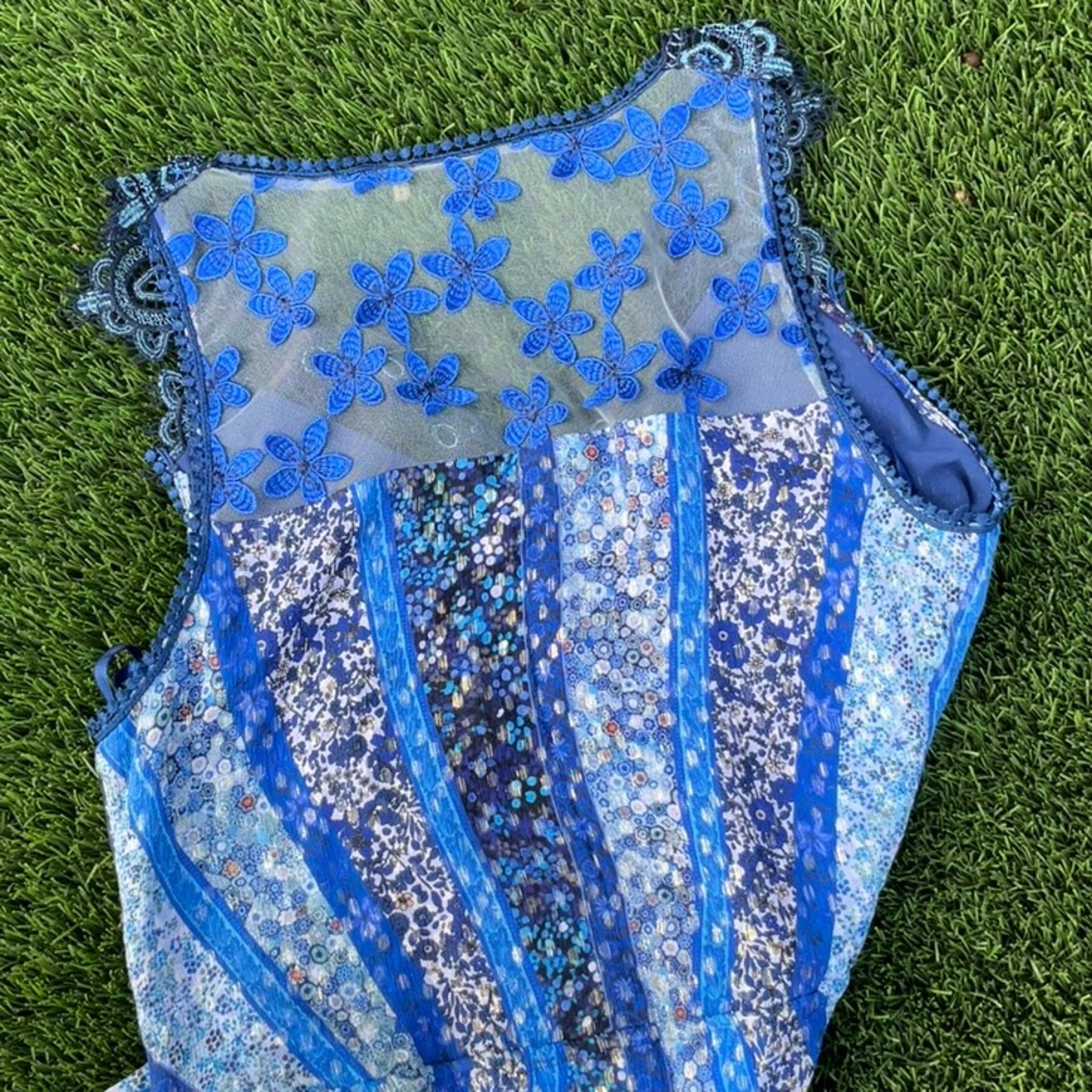 Enchanting and Romantic Elie Tahari Blue Boho Maxi Dress